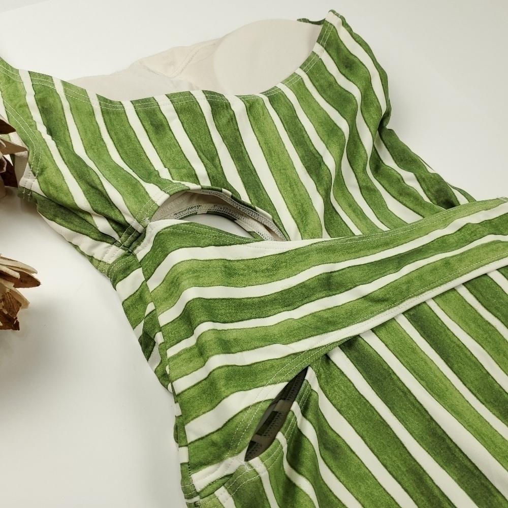 Vince Camuto Green Stripe Cutout Wrap Swimsuit - Picture 10 of 14